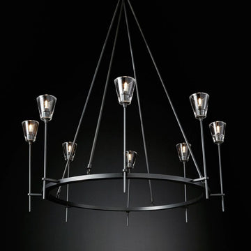 Amber Glass Torch Round Chandelier 46"