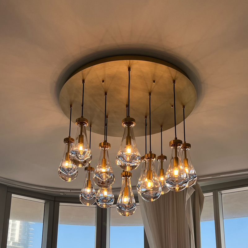 Modern Raindrop Round Solid Brass Chandelier – D36" | 13-Lights